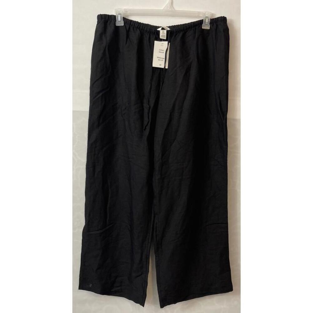 HM Womens XL Black Linen-Blend Elastic-Waist Relaxed Wide-Leg Pants NWT! A4673